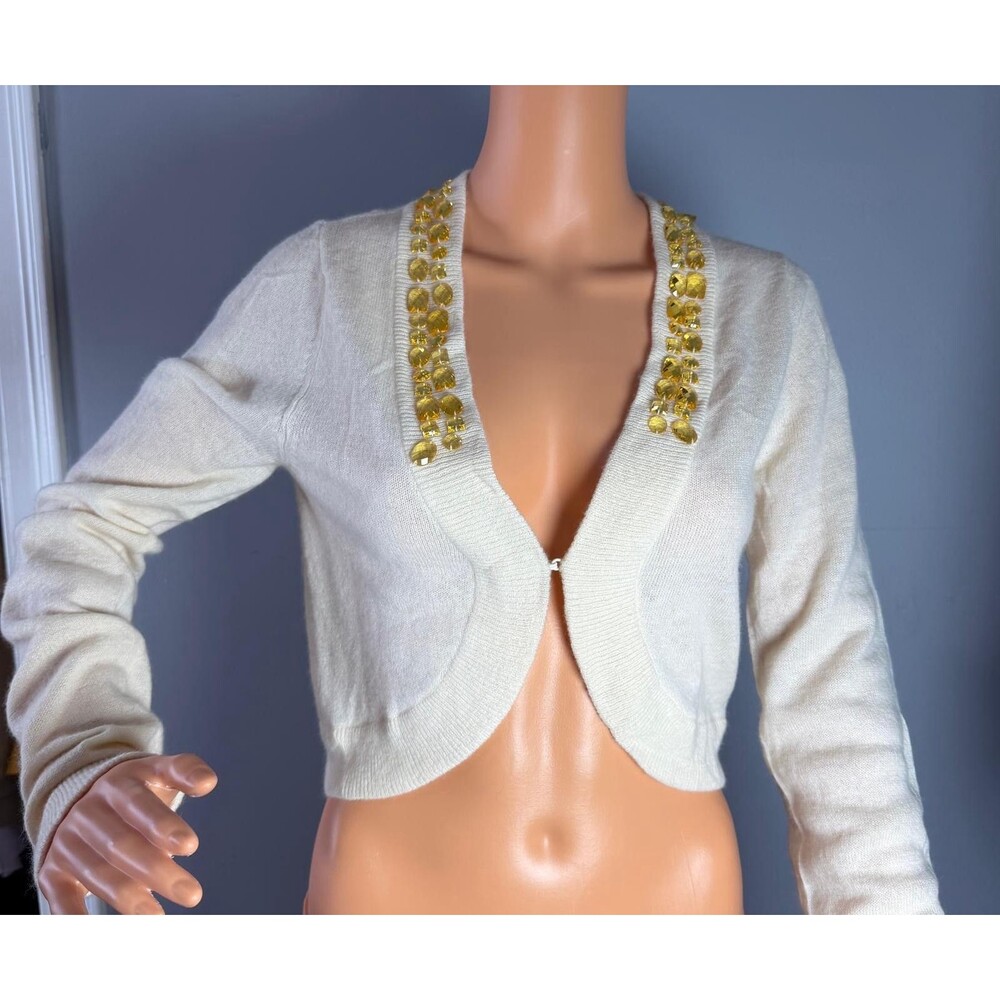 The Limited Ivory Beaded Cardigan Sweater Cropped Gem Embellished NWT Vintage M.